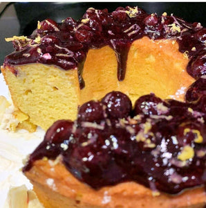 KETO Lemon Cake with Blueberry Compote